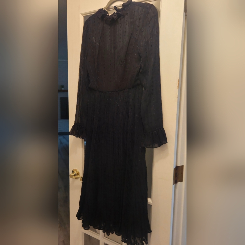 Ieena for Mac Duggal Black Embroidered Long Sleeve Ruffle Dress - Picture 7 of 10